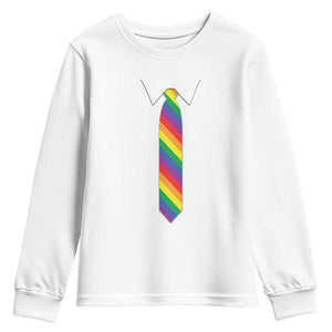 Funny Rainbow Striped Necktie Youth Sweatshirt LGBT Pride Support Graphic TS12 White Print Your Wear