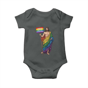 Christian LGBTQ Support Baby Onesie Jesus Loves Everyone TS12 Dark Heather Print Your Wear