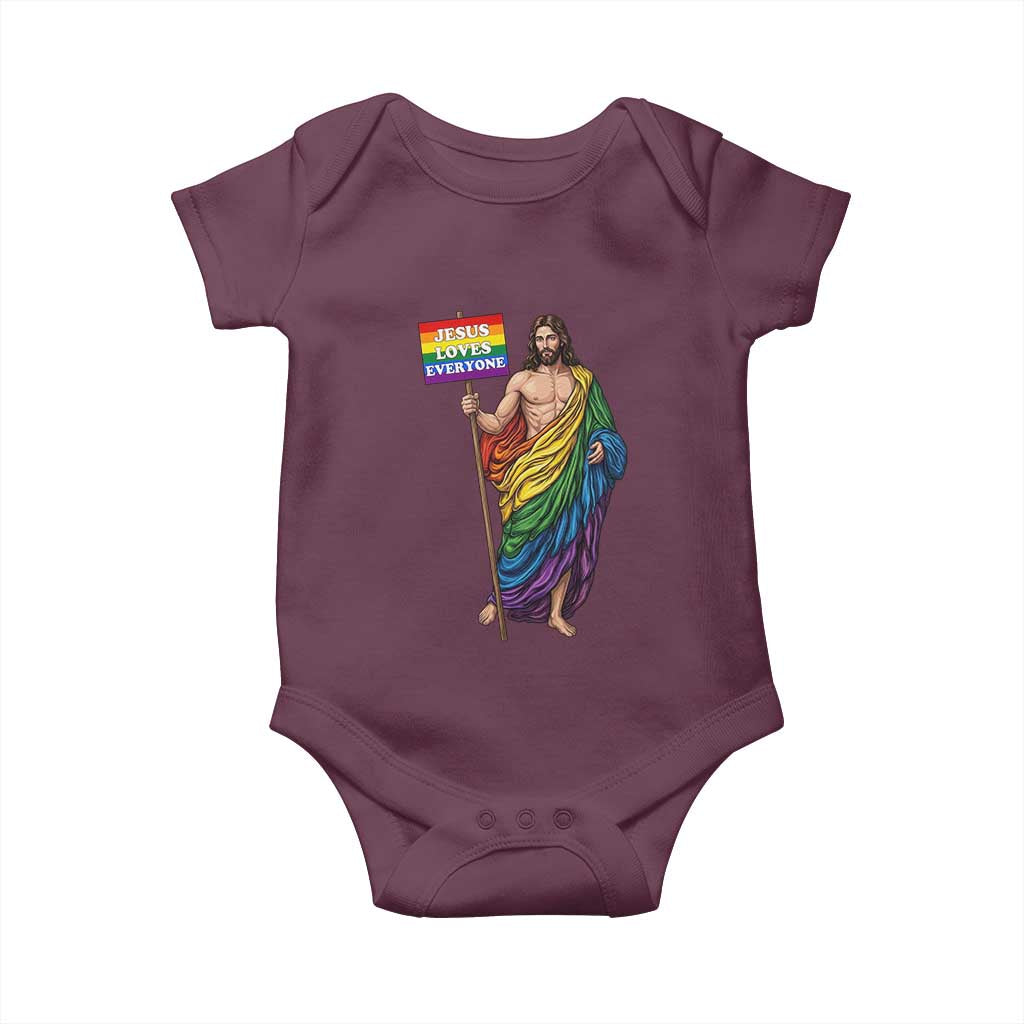 Christian LGBTQ Support Baby Onesie Jesus Loves Everyone TS12 Maroon Print Your Wear