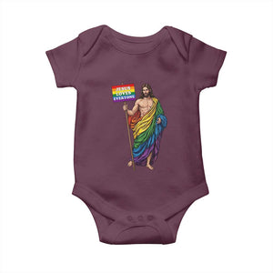 Christian LGBTQ Support Baby Onesie Jesus Loves Everyone TS12 Maroon Print Your Wear