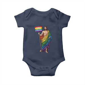Christian LGBTQ Support Baby Onesie Jesus Loves Everyone TS12 Navy Print Your Wear