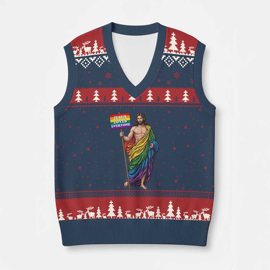 Christian LGBTQ Support V-Neck Knit Sweater Vest Jesus Loves Everyone TS12 Navy Red Print Your Wear