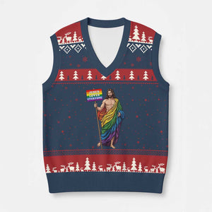 Christian LGBTQ Support V-Neck Knit Sweater Vest Jesus Loves Everyone TS12 Navy Red Print Your Wear