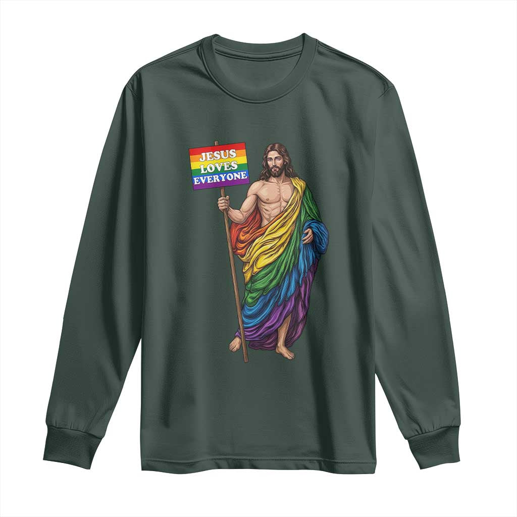 Christian LGBTQ Support Long Sleeve Shirt Jesus Loves Everyone TS12 Dark Forest Green Print Your Wear