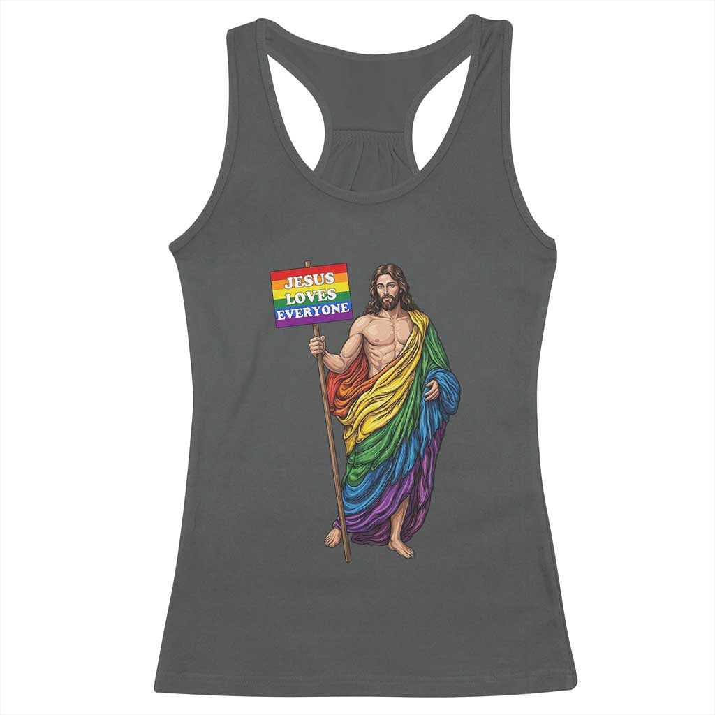Christian LGBTQ Support Racerback Tank Top Jesus Loves Everyone TS12 Dark Heather Print Your Wear
