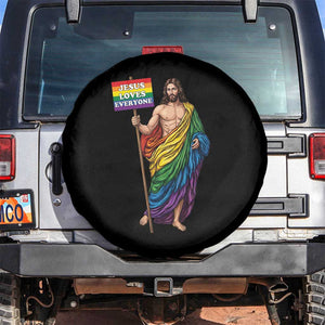Christian LGBTQ Support Spare Tire Cover Jesus Loves Everyone TS12 No hole Black Print Your Wear