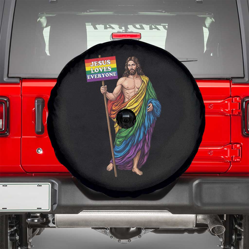 Christian LGBTQ Support Spare Tire Cover Jesus Loves Everyone TS12 Black Print Your Wear