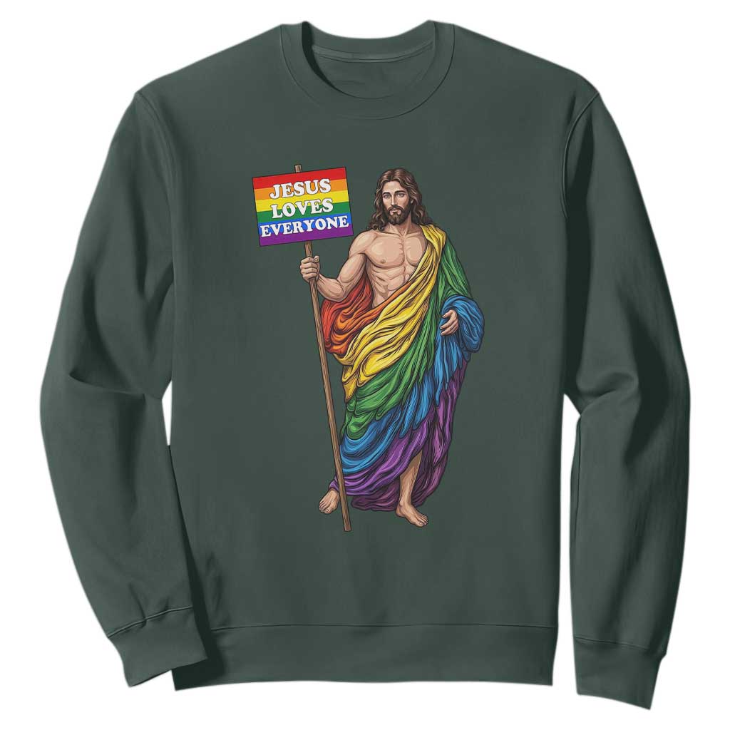 Christian LGBTQ Support Sweatshirt Jesus Loves Everyone TS12 Dark Forest Green Print Your Wear