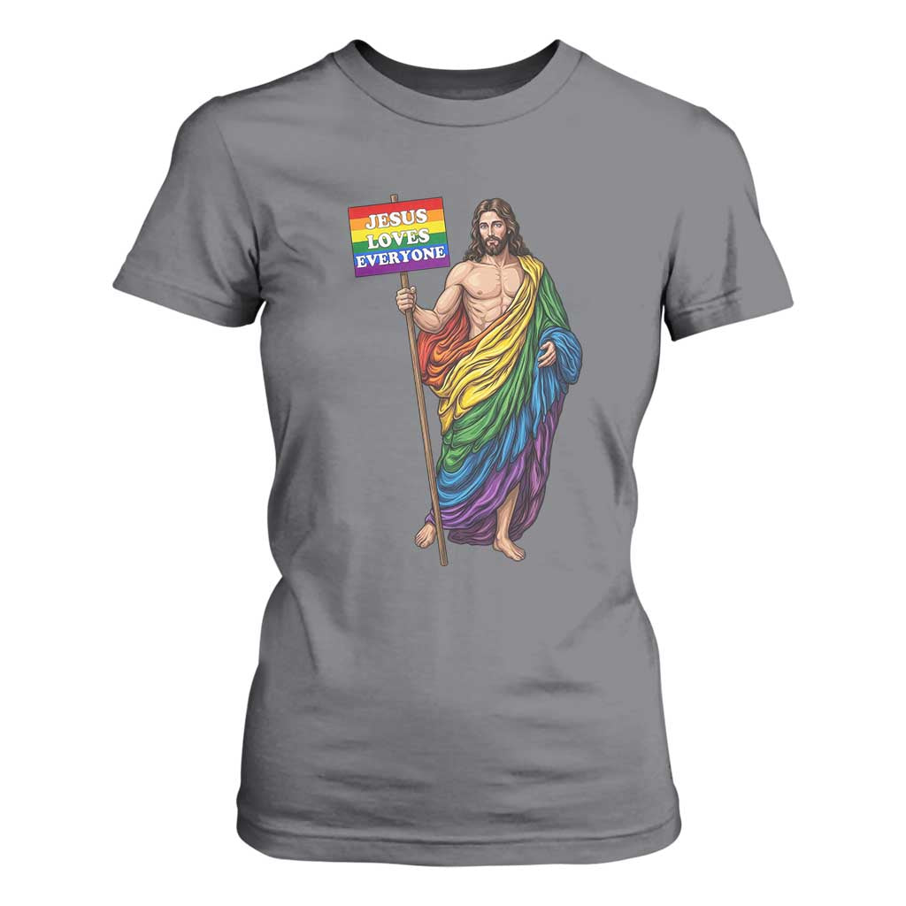 Christian LGBTQ Support T Shirt For Women Jesus Loves Everyone TS12 Charcoal Print Your Wear