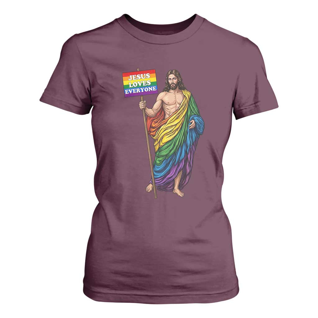 Christian LGBTQ Support T Shirt For Women Jesus Loves Everyone TS12 Maroon Print Your Wear