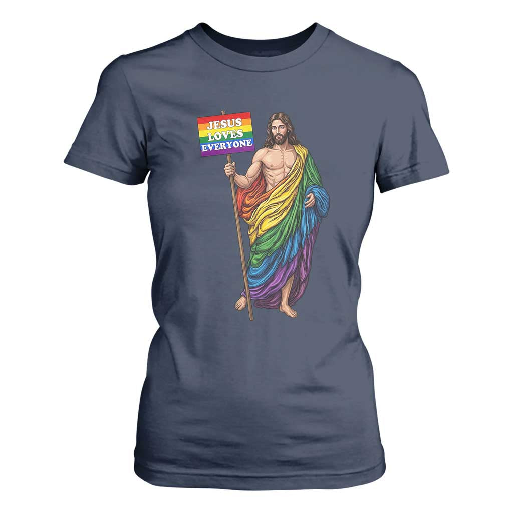 Christian LGBTQ Support T Shirt For Women Jesus Loves Everyone TS12 Navy Print Your Wear