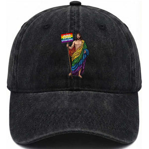 Christian LGBTQ Support Washed Cotton Baseball Cap Jesus Loves Everyone TS12 Print Your Wear