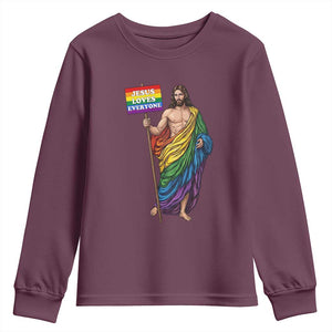 Christian LGBTQ Support Youth Sweatshirt Jesus Loves Everyone TS12 Maroon Print Your Wear
