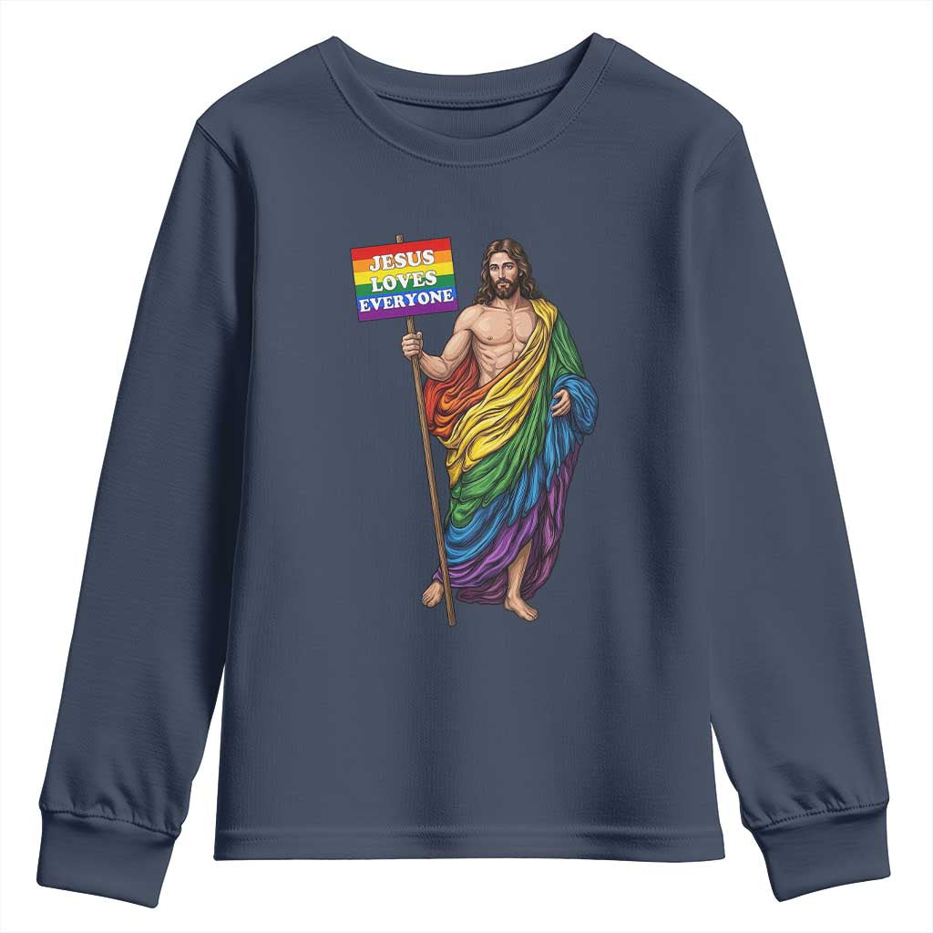 Christian LGBTQ Support Youth Sweatshirt Jesus Loves Everyone TS12 Navy Print Your Wear