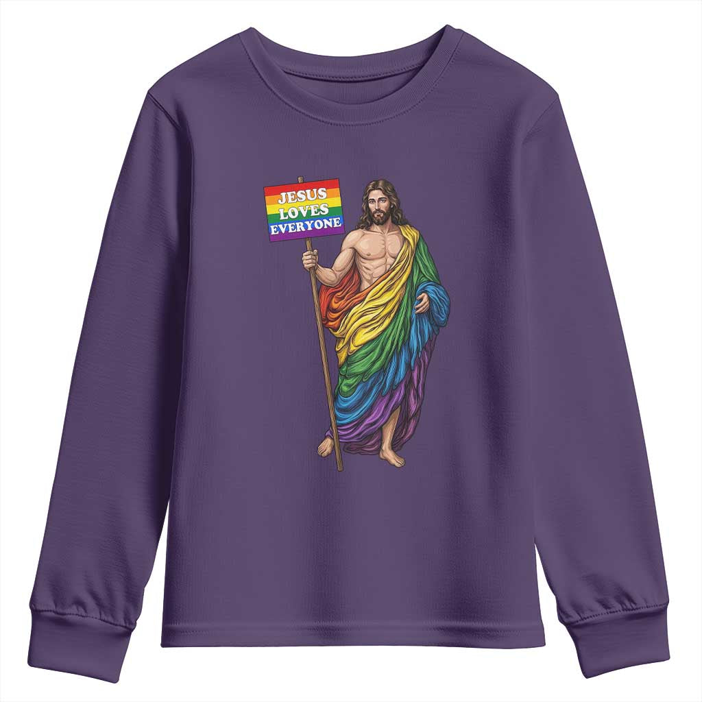 Christian LGBTQ Support Youth Sweatshirt Jesus Loves Everyone TS12 Purple Print Your Wear