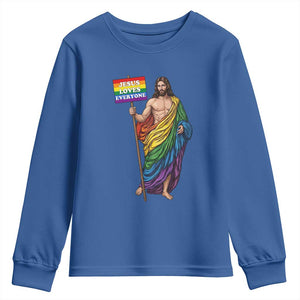 Christian LGBTQ Support Youth Sweatshirt Jesus Loves Everyone TS12 Royal Blue Print Your Wear