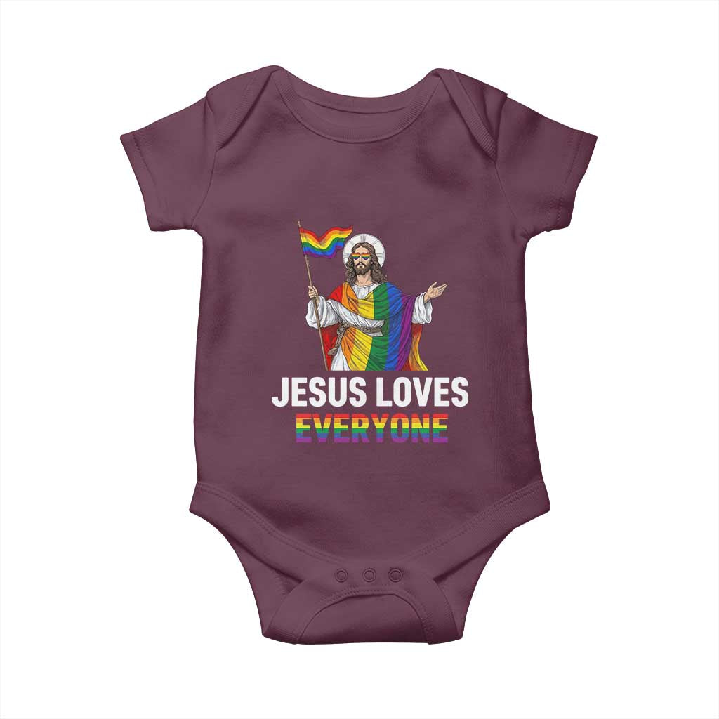 Funny Rainbow Jesus Loves Everyone Baby Onesie Religious LGBTQ Support TS12 Maroon Print Your Wear