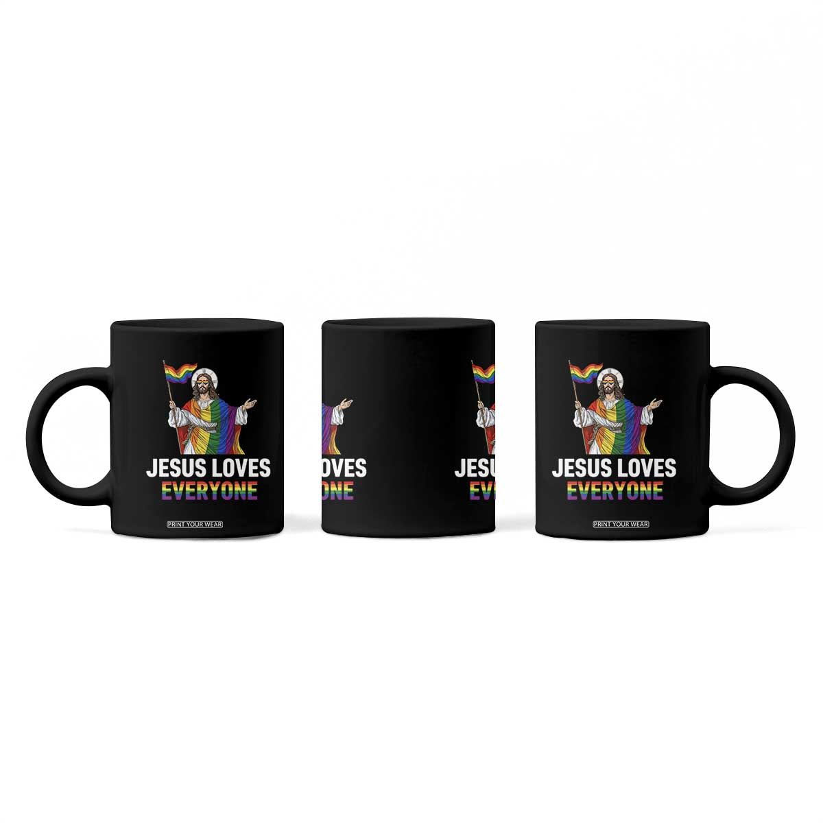 Funny Rainbow Jesus Loves Everyone Coffee Mug Religious LGBTQ Support TS12 Print Your Wear