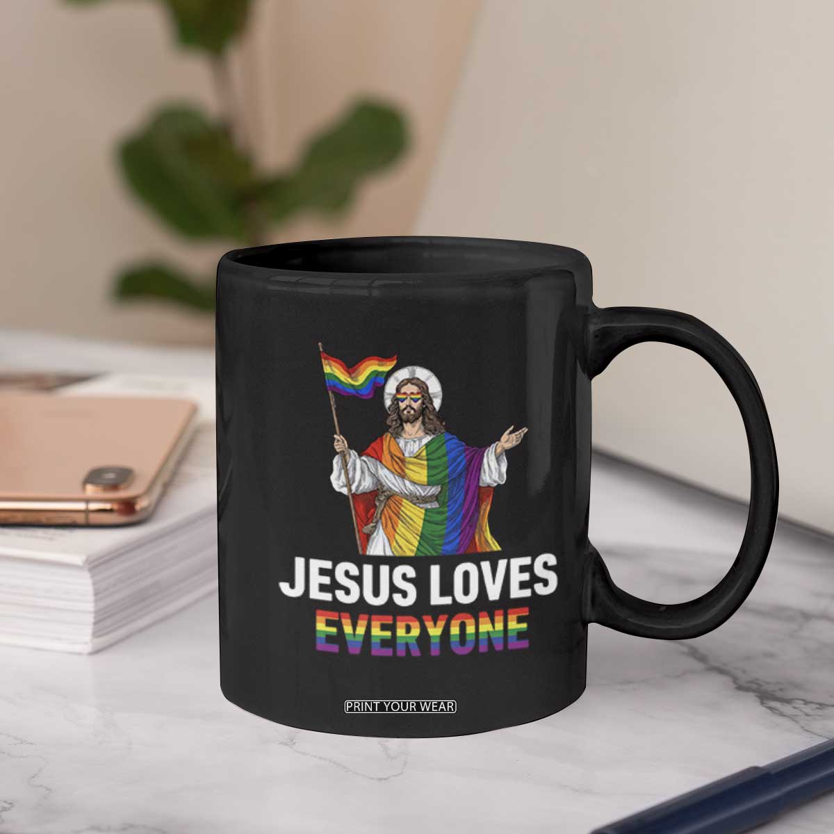 Funny Rainbow Jesus Loves Everyone Coffee Mug Religious LGBTQ Support TS12 Print Your Wear