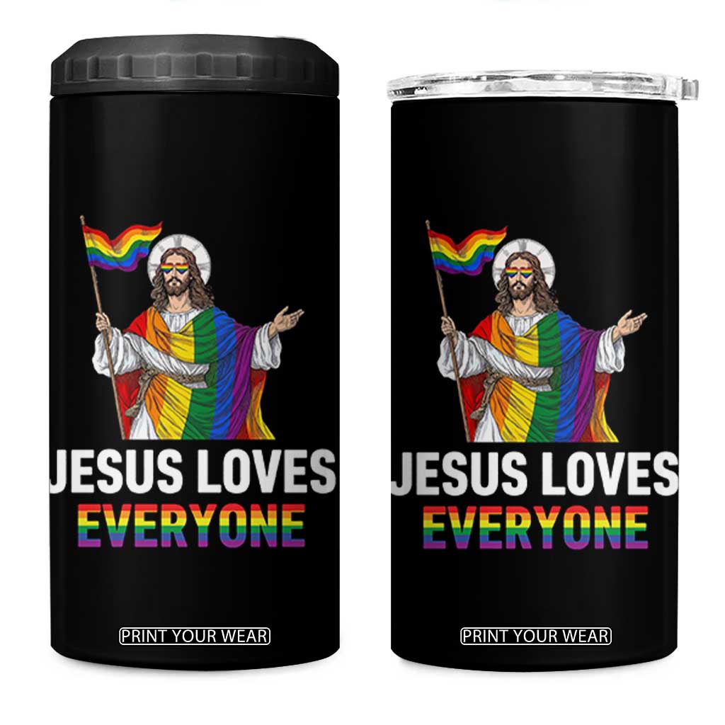 Funny Rainbow Jesus Loves Everyone 4 in 1 Can Cooler Tumbler Religious LGBTQ Support TS12 One Size: 16 oz Black Print Your Wear