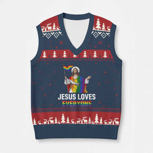Funny Rainbow Jesus Loves Everyone V-Neck Knit Sweater Vest Religious LGBTQ Support TS12 Navy Red Print Your Wear