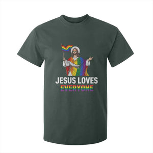 Funny Rainbow Jesus Loves Everyone T Shirt For Kid Religious LGBTQ Support TS12 Dark Forest Green Print Your Wear