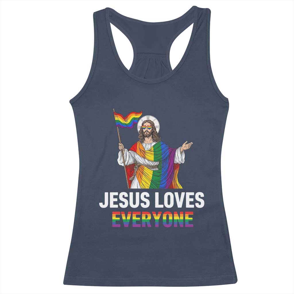 Funny Rainbow Jesus Loves Everyone Racerback Tank Top Religious LGBTQ Support TS12 Navy Print Your Wear