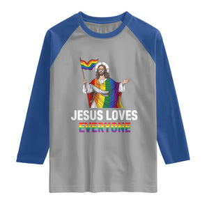 Funny Rainbow Jesus Loves Everyone Raglan Shirt Religious LGBTQ Support TS12 Sport Gray Royal Print Your Wear