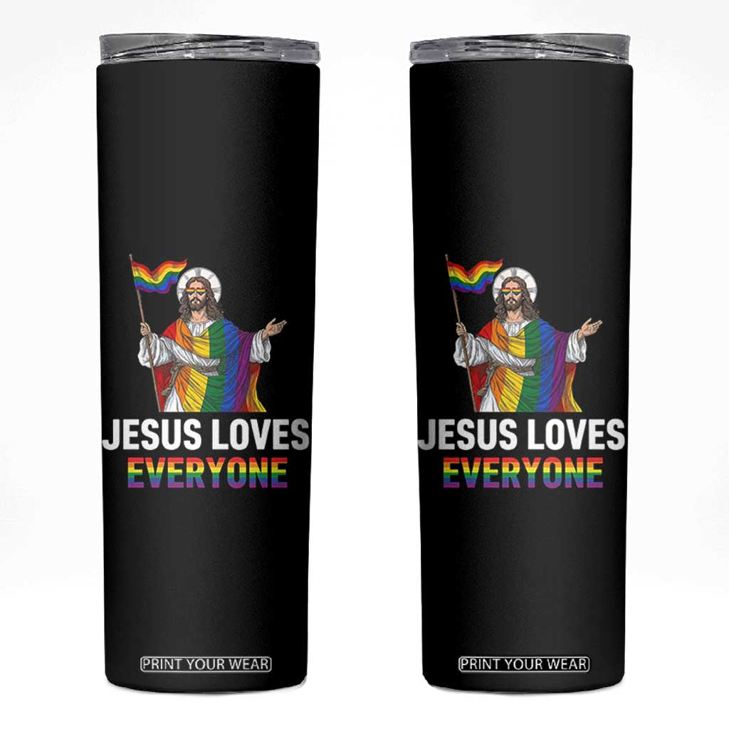 Funny Rainbow Jesus Loves Everyone Skinny Tumbler Religious LGBTQ Support TS12 Black Print Your Wear