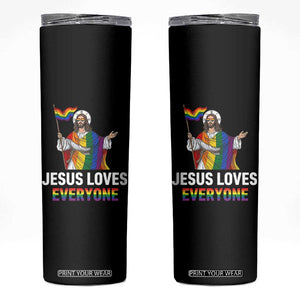 Funny Rainbow Jesus Loves Everyone Skinny Tumbler Religious LGBTQ Support TS12 Black Print Your Wear