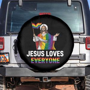 Funny Rainbow Jesus Loves Everyone Spare Tire Cover Religious LGBTQ Support TS12 No hole Black Print Your Wear