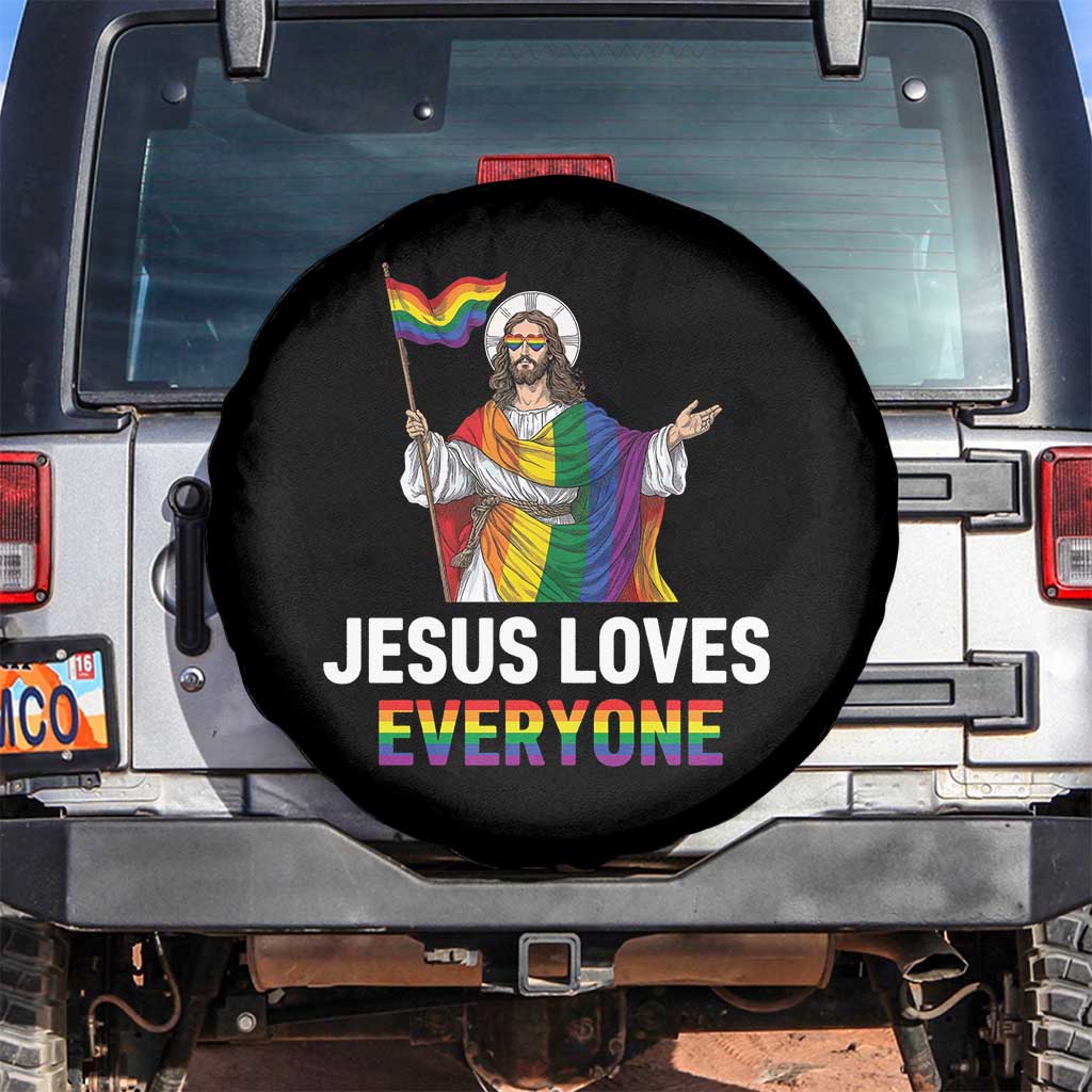 Funny Rainbow Jesus Loves Everyone Spare Tire Cover Religious LGBTQ Support TS12 No hole Black Print Your Wear