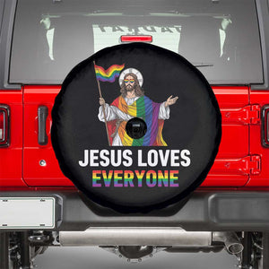 Funny Rainbow Jesus Loves Everyone Spare Tire Cover Religious LGBTQ Support TS12 Black Print Your Wear
