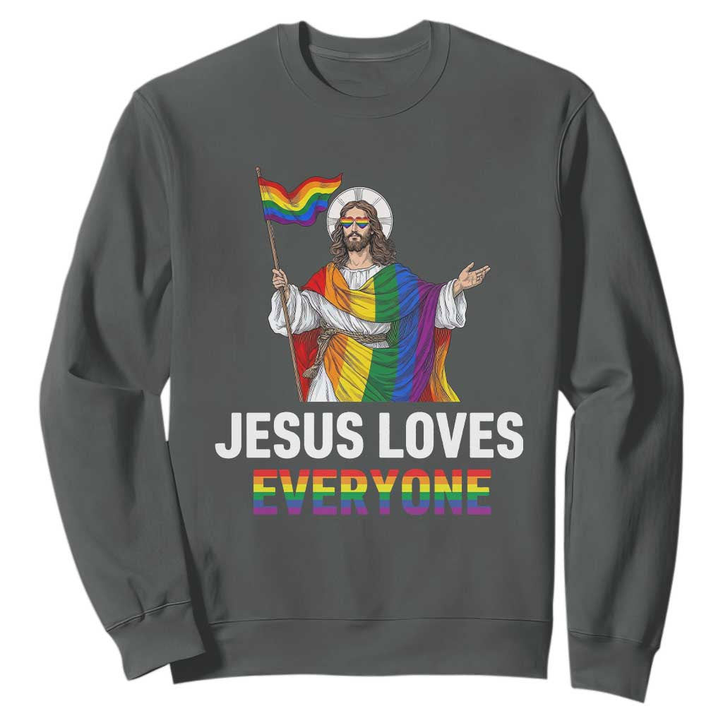 Funny Rainbow Jesus Loves Everyone Sweatshirt Religious LGBTQ Support TS12 Dark Heather Print Your Wear