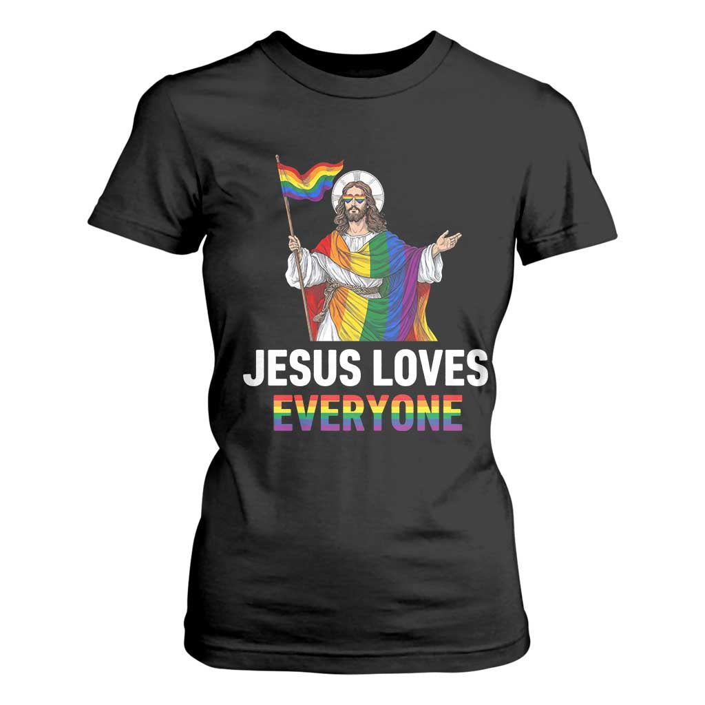 Funny Rainbow Jesus Loves Everyone T Shirt For Women Religious LGBTQ Support TS12 Black Print Your Wear