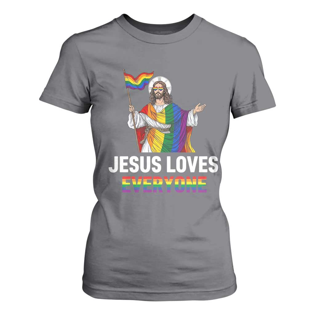 Funny Rainbow Jesus Loves Everyone T Shirt For Women Religious LGBTQ Support TS12 Charcoal Print Your Wear
