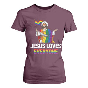 Funny Rainbow Jesus Loves Everyone T Shirt For Women Religious LGBTQ Support TS12 Maroon Print Your Wear