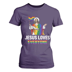 Funny Rainbow Jesus Loves Everyone T Shirt For Women Religious LGBTQ Support TS12 Purple Print Your Wear