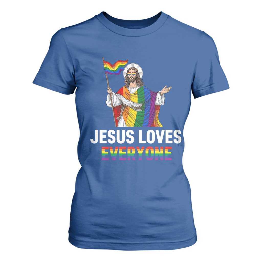 Funny Rainbow Jesus Loves Everyone T Shirt For Women Religious LGBTQ Support TS12 Royal Blue Print Your Wear