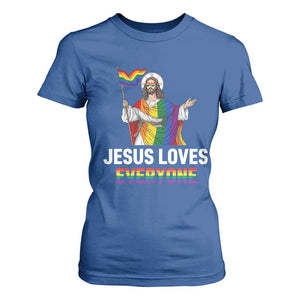 Funny Rainbow Jesus Loves Everyone T Shirt For Women Religious LGBTQ Support TS12 Royal Blue Print Your Wear