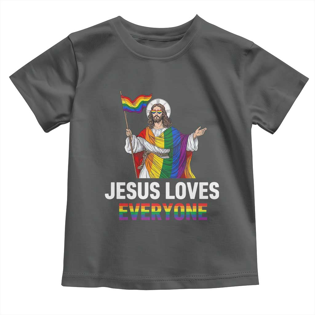 Funny Rainbow Jesus Loves Everyone Toddler T Shirt Religious LGBTQ Support TS12 Dark Heather Print Your Wear