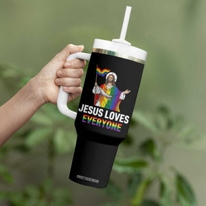 Funny Rainbow Jesus Loves Everyone Tumbler With Handle Religious LGBTQ Support TS12 Print Your Wear