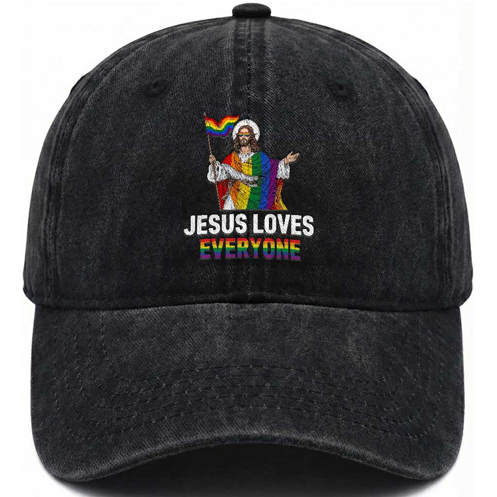 Funny Rainbow Jesus Loves Everyone Washed Cotton Baseball Cap Religious LGBTQ Support TS12 Print Your Wear