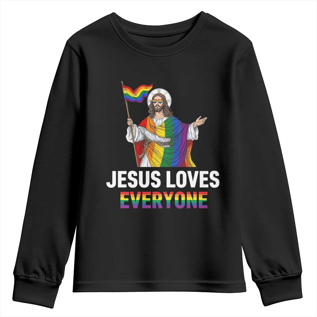 Funny Rainbow Jesus Loves Everyone Youth Sweatshirt Religious LGBTQ Support TS12 Black Print Your Wear