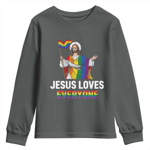 Funny Rainbow Jesus Loves Everyone Youth Sweatshirt Religious LGBTQ Support TS12 Dark Heather Print Your Wear