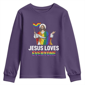 Funny Rainbow Jesus Loves Everyone Youth Sweatshirt Religious LGBTQ Support TS12 Purple Print Your Wear