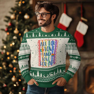 All For Love And Love For All Ugly Christmas Sweater Pride Month LGBT Support TS12 Beige Green Print Your Wear