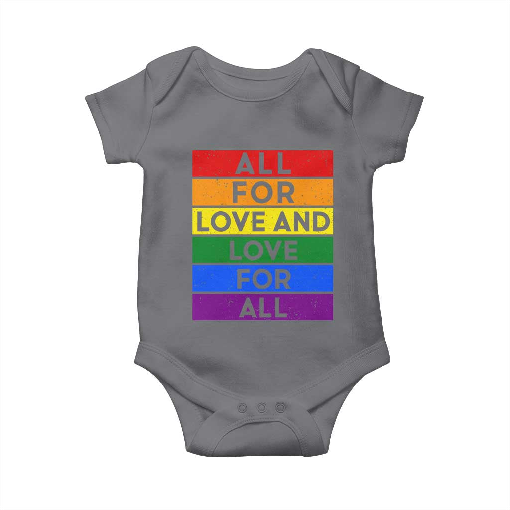 Vintage All For Love And Love For All Baby Onesie Pride Month Rainbow Graphic
