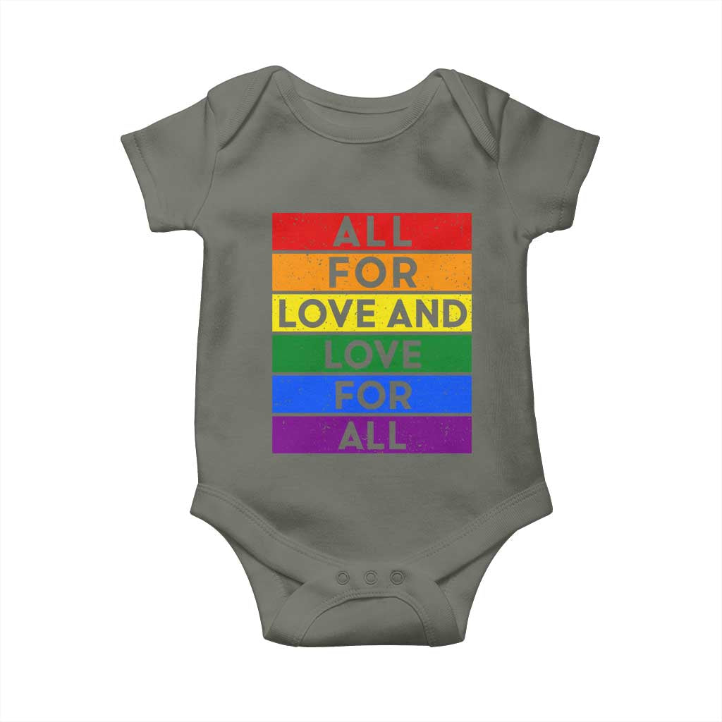 Vintage All For Love And Love For All Baby Onesie Pride Month Rainbow Graphic