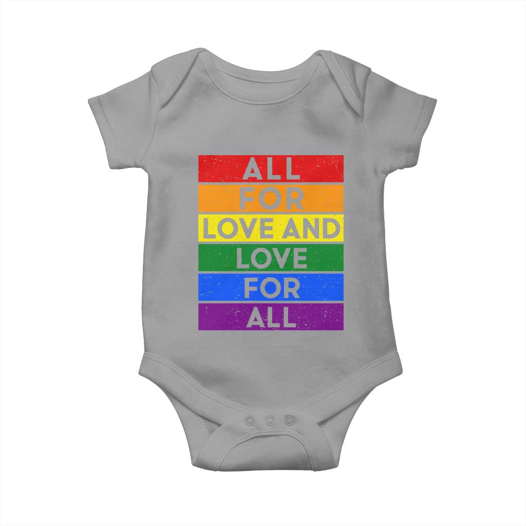 Vintage All For Love And Love For All Baby Onesie Pride Month Rainbow Graphic